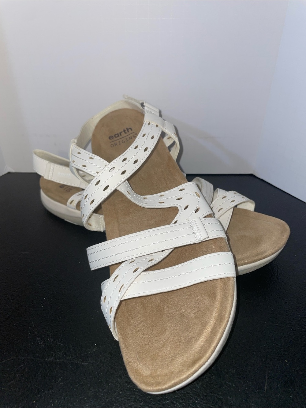 Earth Origins White Perforated Strappy Women's Sandals